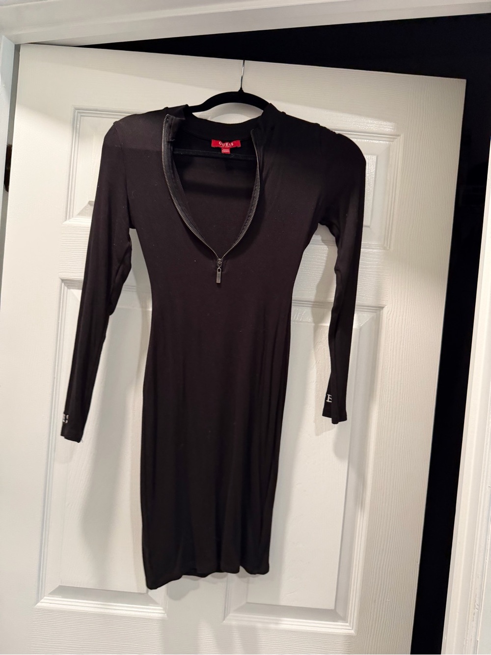 Guess Black Long Sleeve Zip-Front Bodycon Dress